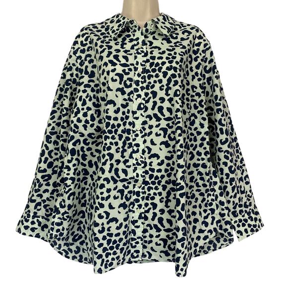 Talbots Tops - Talbots Top Womens 2X Button Up Animal Print Green Black Career Casual Blouse